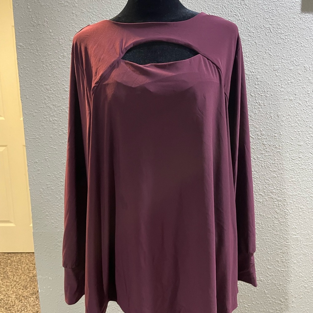 Cato Red Long Sleeve Cut Out Blouse